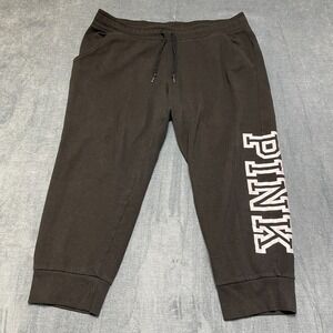Pink Victoria's Secret Sweatpants Men 2XL Brown Fleece Lined Spellout Drawstring